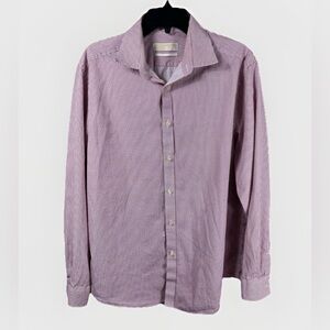 Michael Kors Mens Button Up Shirt Slim Fit Long Sleeve Red White Sz XL 17 34/35